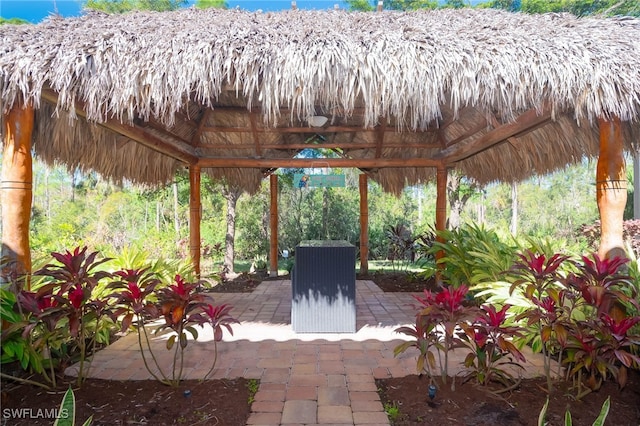 view of patio featuring a gazebo