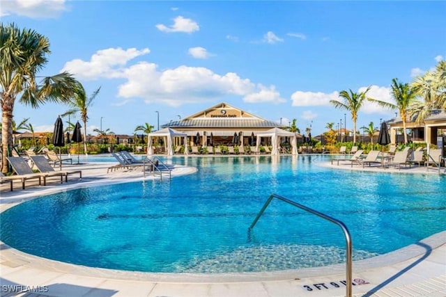 view of pool with a gazebo and a patio