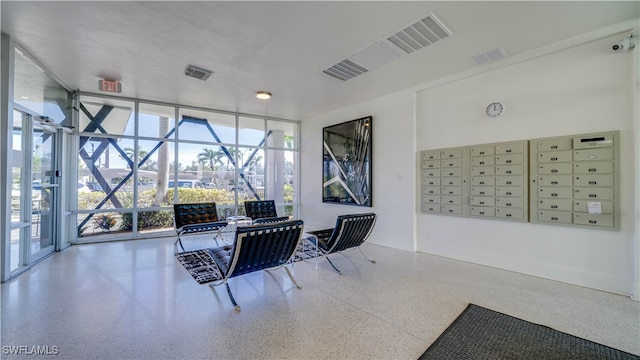 dining room featuring mail boxes