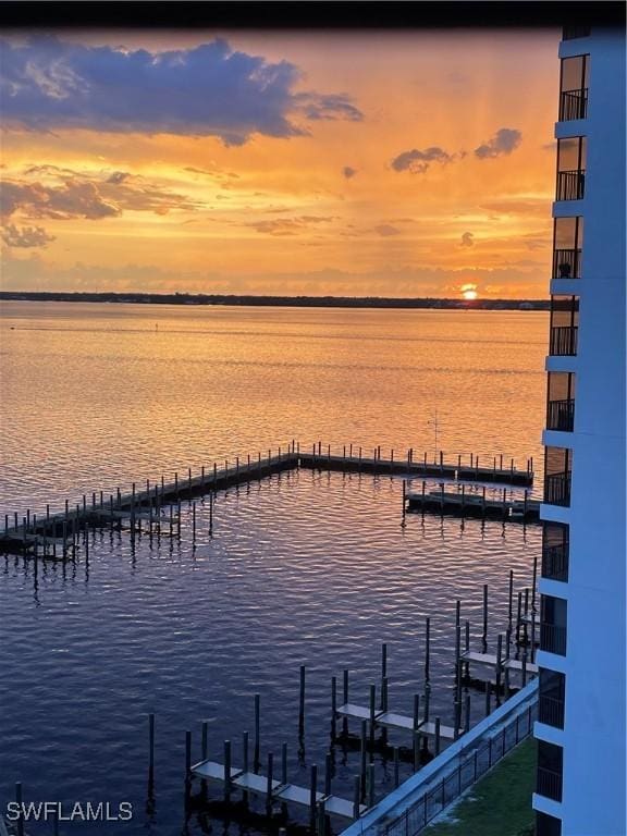 view of water feature featuring a boat dock