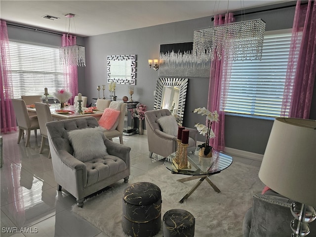 living room featuring light tile patterned floors