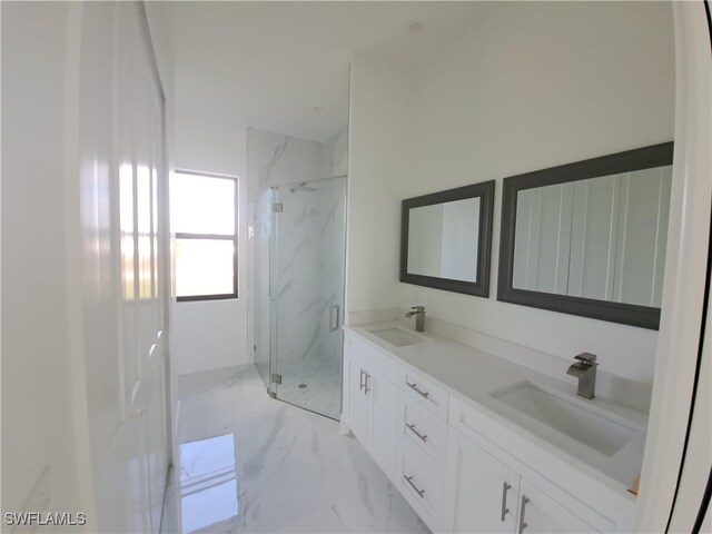 bathroom featuring vanity and walk in shower