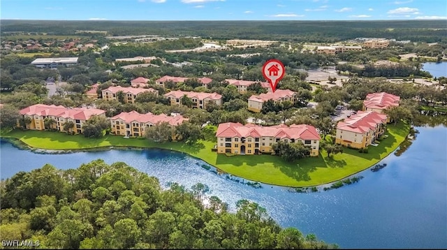 drone / aerial view featuring a water view