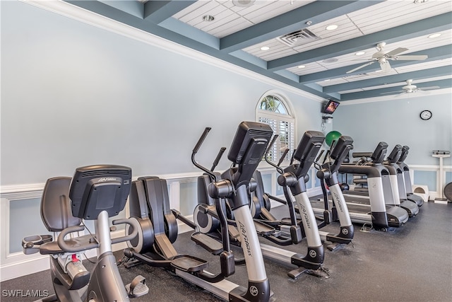 gym with crown molding