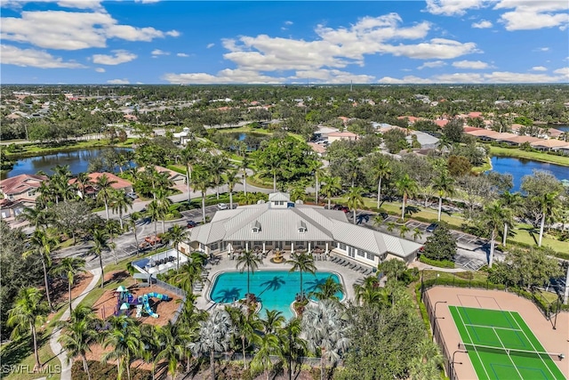 aerial view with a water view