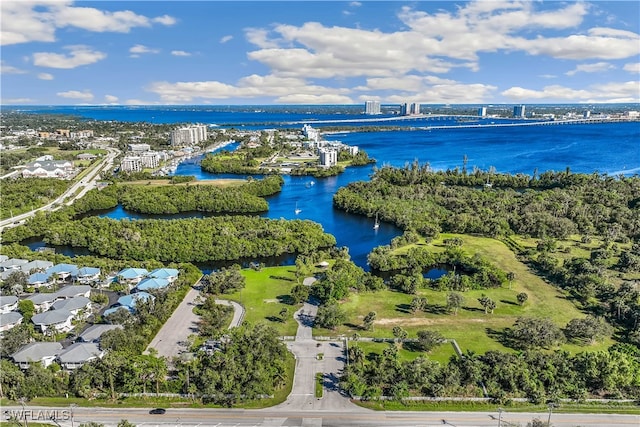 aerial view with a water view