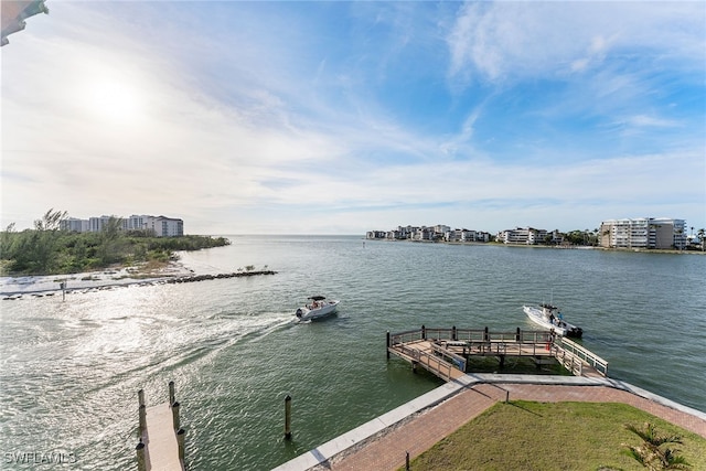 view of dock featuring a water view