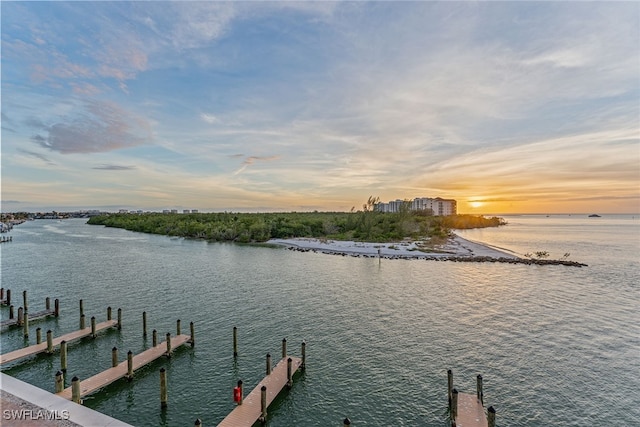 view of dock featuring a water view