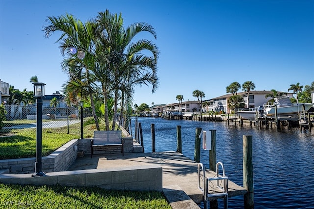 view of dock with a water view