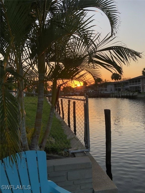 dock area with a water view