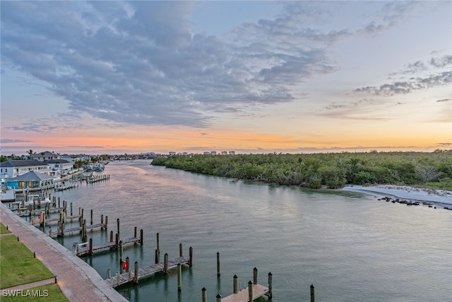 view of dock featuring a water view