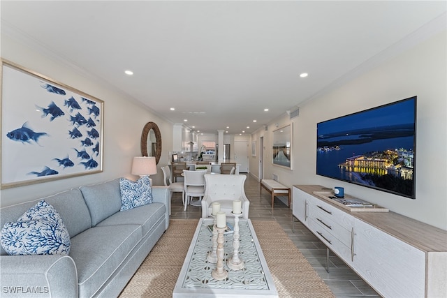 living room featuring ornamental molding