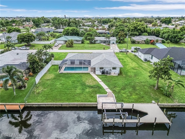 aerial view featuring a water view