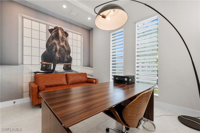 tiled office with plenty of natural light