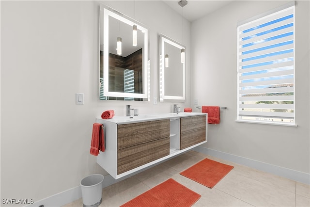 bathroom with vanity and tile patterned floors