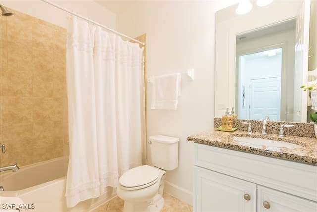 full bathroom featuring tile patterned flooring, vanity, shower / bath combination with curtain, and toilet