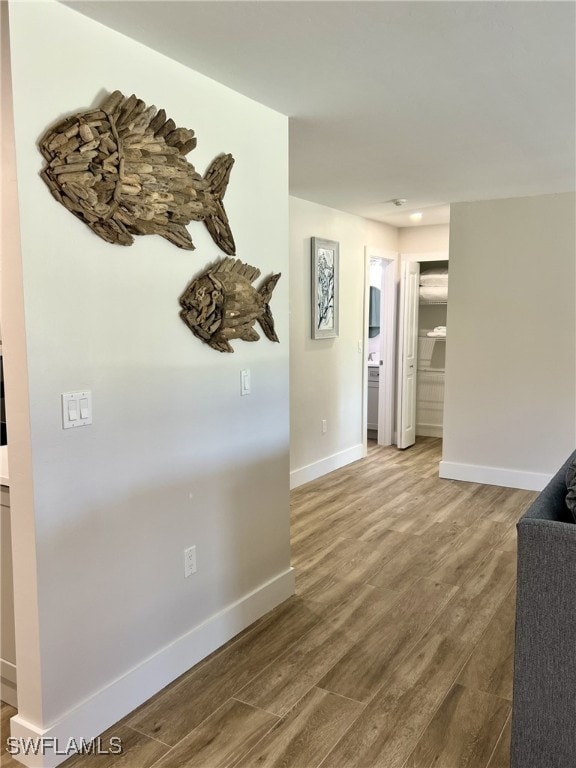 hallway with wood-type flooring