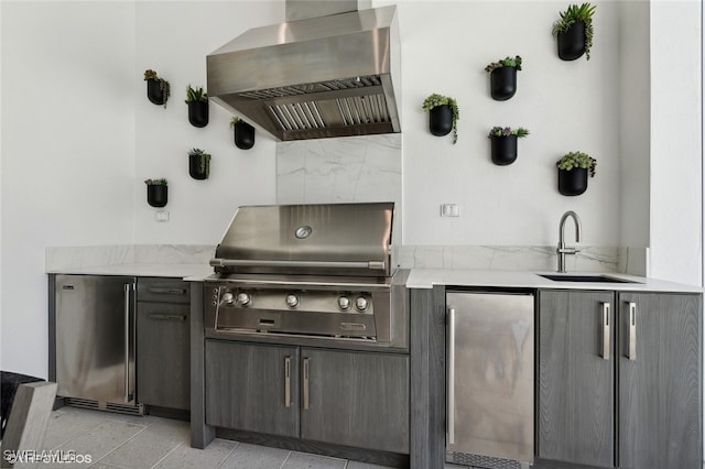 view of patio with grilling area, sink, and an outdoor kitchen