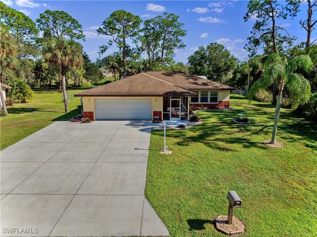 single story home with a front lawn and a garage