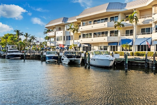 dock area featuring a water view