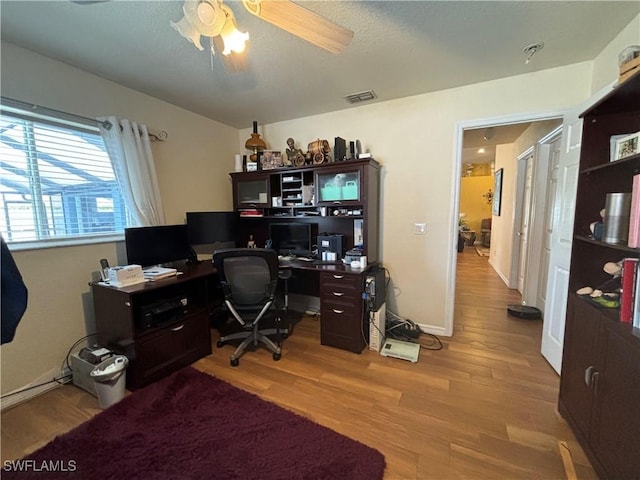 office featuring ceiling fan and light hardwood / wood-style floors