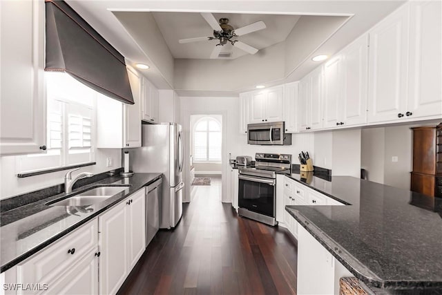 kitchen featuring appliances with stainless steel finishes, white cabinetry, and sink