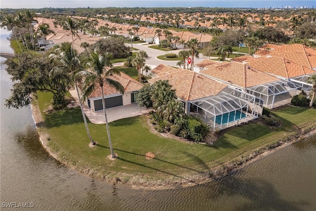 aerial view with a water view