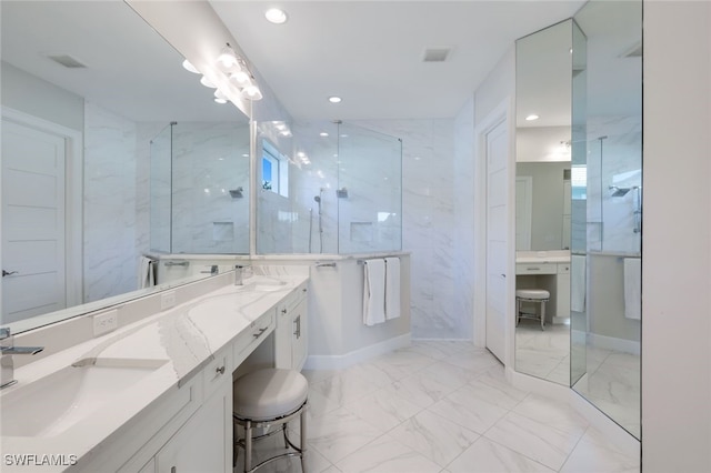 bathroom with vanity and walk in shower