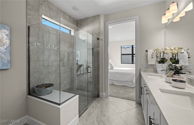 bathroom with vanity and walk in shower