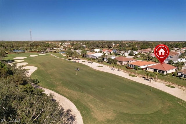 bird's eye view featuring a residential view and golf course view