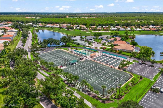 aerial view featuring a water view