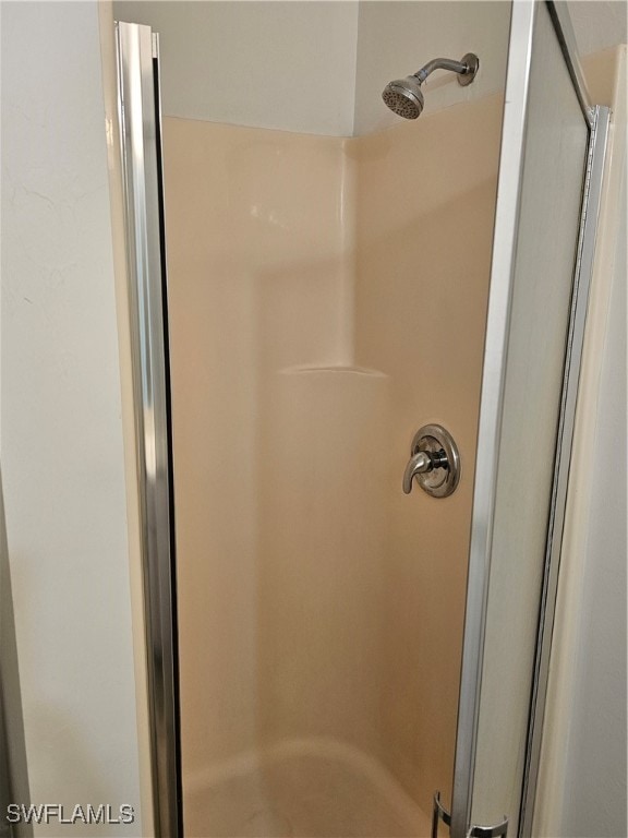 bathroom with a shower with shower door