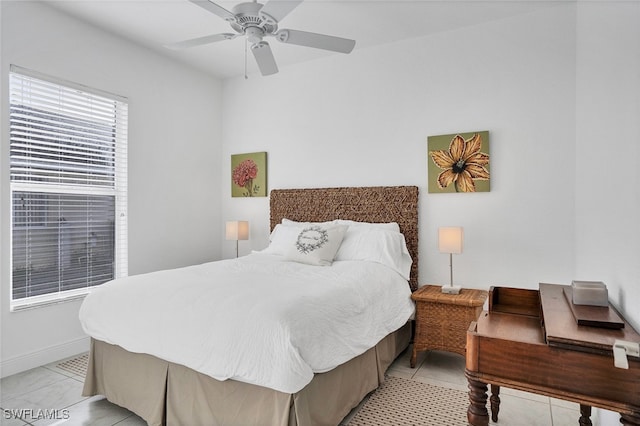 bedroom featuring a ceiling fan and baseboards