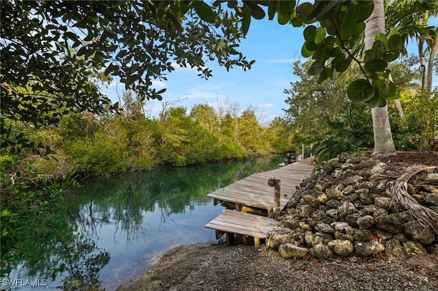 view of dock with a water view