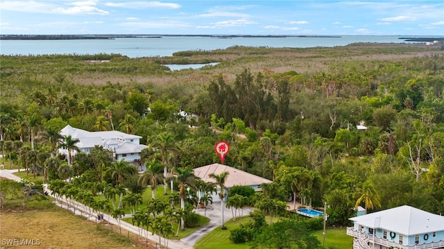 bird's eye view featuring a water view