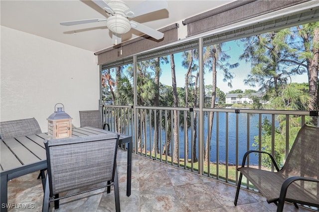 1140 Sarah Jean Cir Unit C-205, Naples, FL 34110 - sunroom featuring a water view and a ceiling fan