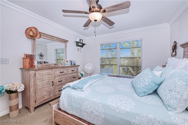 1140 Sarah Jean Cir Unit C-205, Naples, FL 34110 - bedroom with ornamental molding, light carpet, baseboards, and ceiling fan