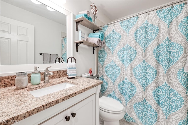 full bathroom featuring vanity, toilet, and a shower with curtain