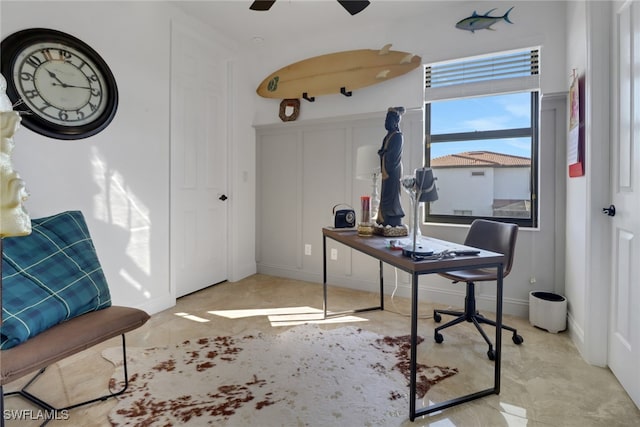 home office featuring ceiling fan