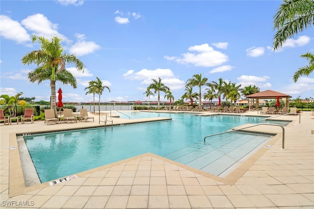 view of pool with a gazebo and a patio area