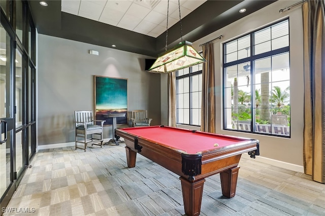 recreation room featuring light wood-type flooring and pool table