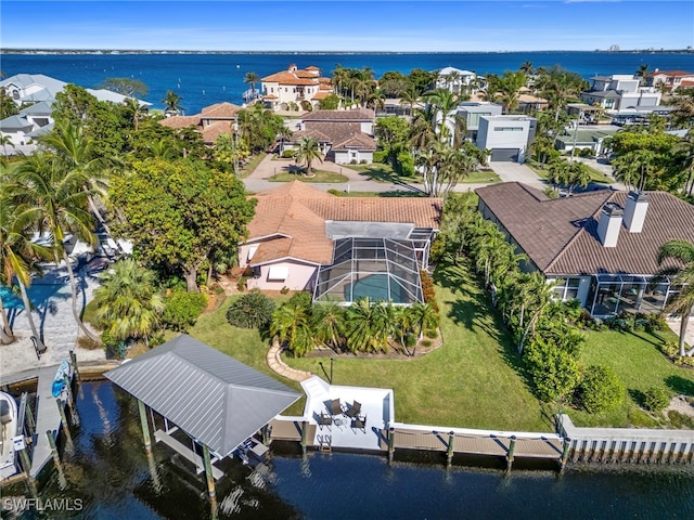 bird's eye view featuring a water view