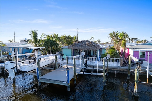 dock area with a water view