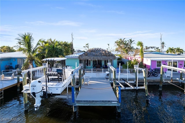 view of dock with a water view