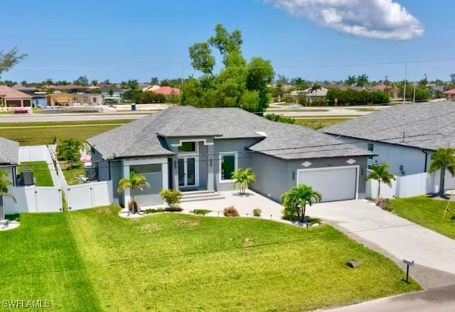 view of front of home with a garage and a front lawn