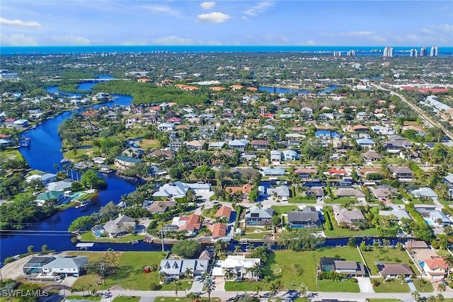 aerial view with a water view