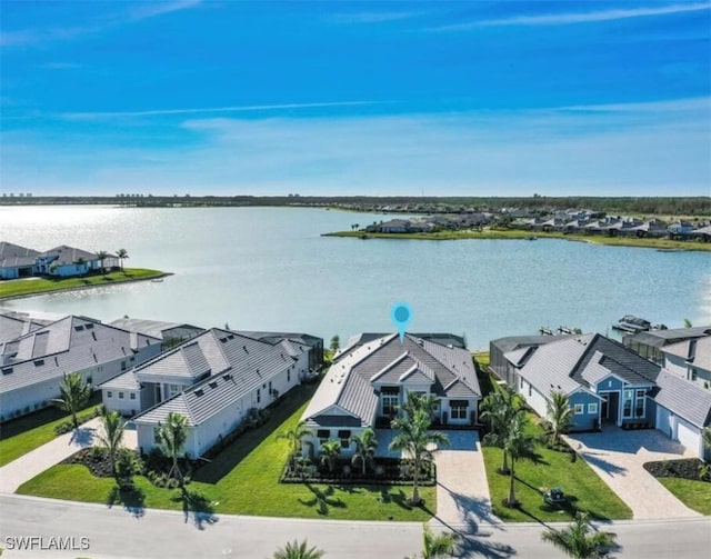 aerial view featuring a water view