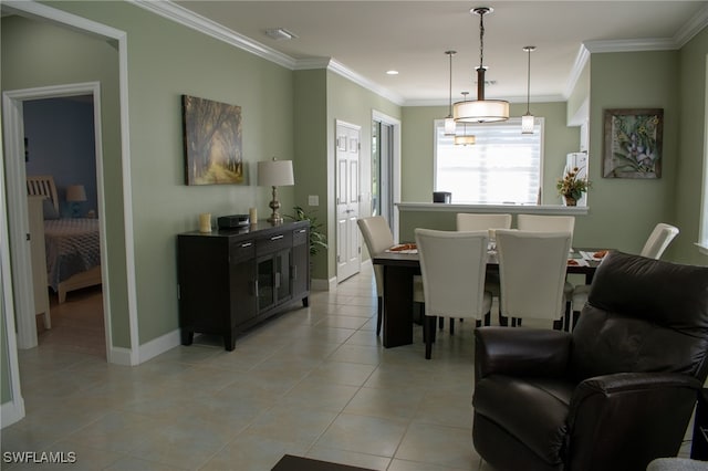 tiled dining area with ornamental molding