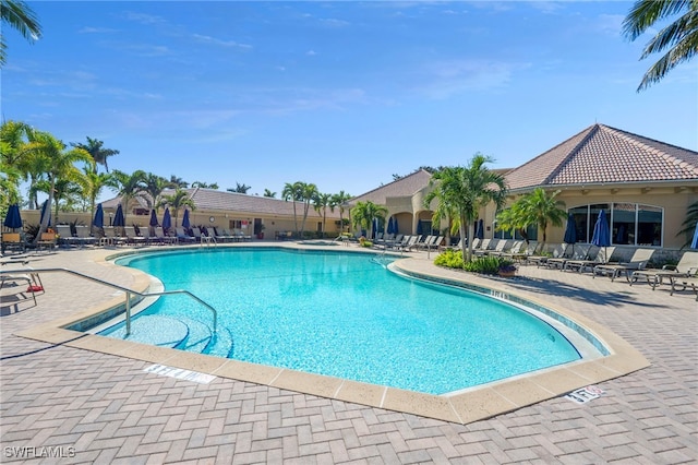 28450 Rochester Ct, Bonita Springs, FL 34135 - community pool featuring a patio area