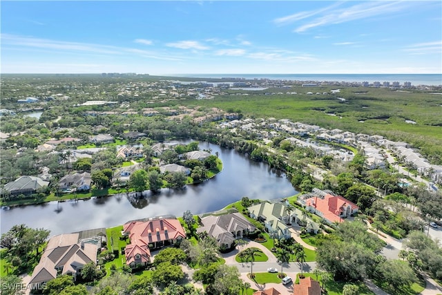 aerial view with a water view